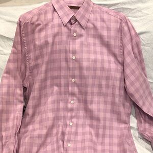 Perry Ellis Men’s Pink Plaid Dress Shirt Large